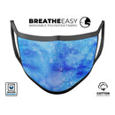 Washed Ocean Blue 402 Absorbed Watercolor Texture - Made in USA Mouth Cover Unisex Anti-Dust Cotton Blend Reusable & Washable Face Mask with Adjustable Sizing for Adult or Child
