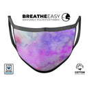 Washed Purple Absorbed Watercolor Texture - Made in USA Mouth Cover Unisex Anti-Dust Cotton Blend Reusable & Washable Face Mask with Adjustable Sizing for Adult or Child