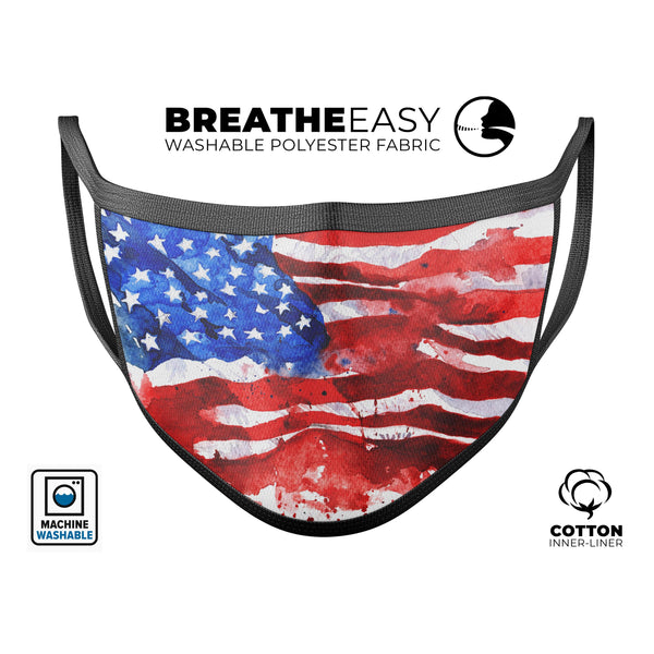 Watercolor American Flag - Made in USA Mouth Cover Unisex Anti-Dust Cotton Blend Reusable & Washable Face Mask with Adjustable Sizing for Adult or Child
