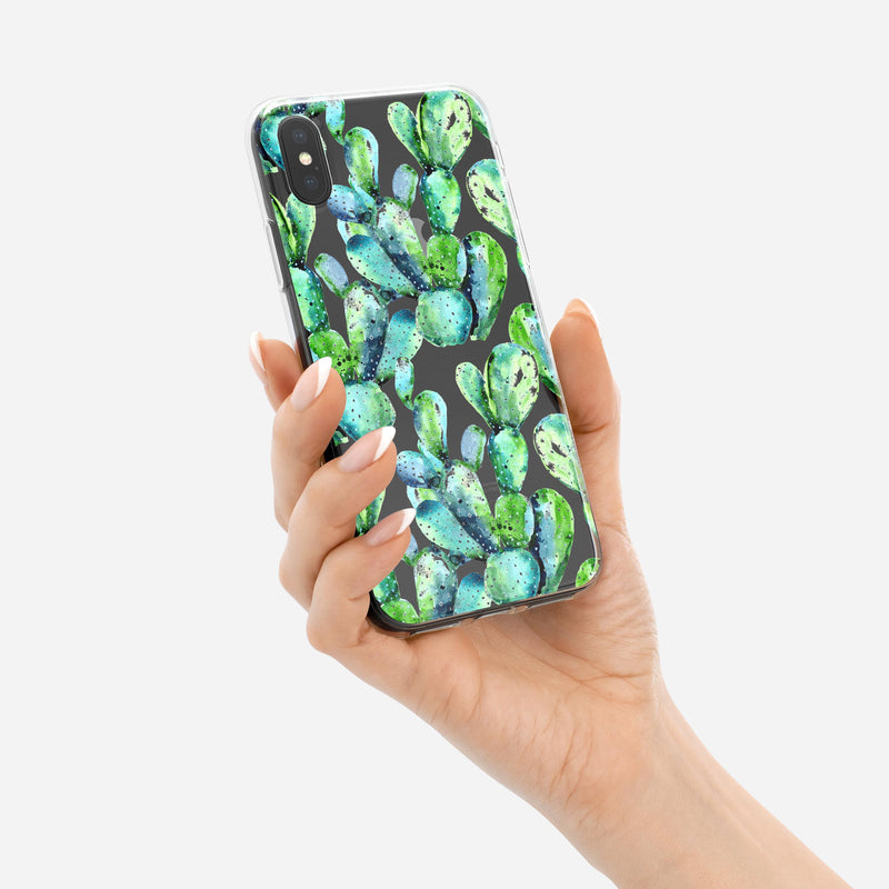 Watercolor Cactus Bloom V1 - Crystal Clear Hard Case for the iPhone XS MAX, XS & More (ALL AVAILABLE)