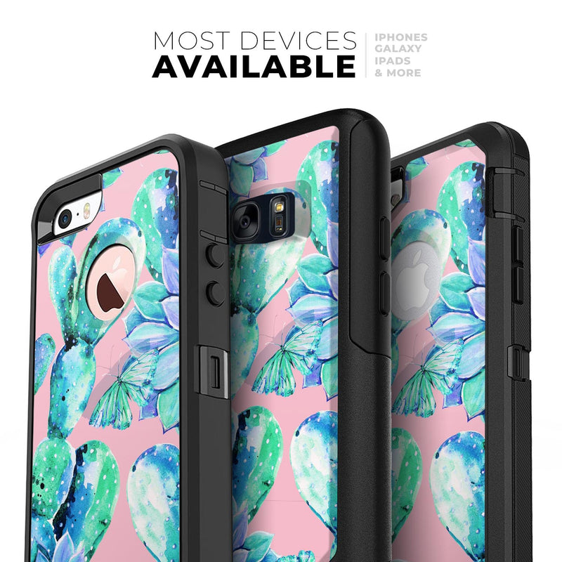Watercolor Cactus Succulent Bloom V10 - Skin Kit for the iPhone OtterBox Cases