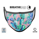 Watercolor Cactus Succulent Bloom V10 - Made in USA Mouth Cover Unisex Anti-Dust Cotton Blend Reusable & Washable Face Mask with Adjustable Sizing for Adult or Child