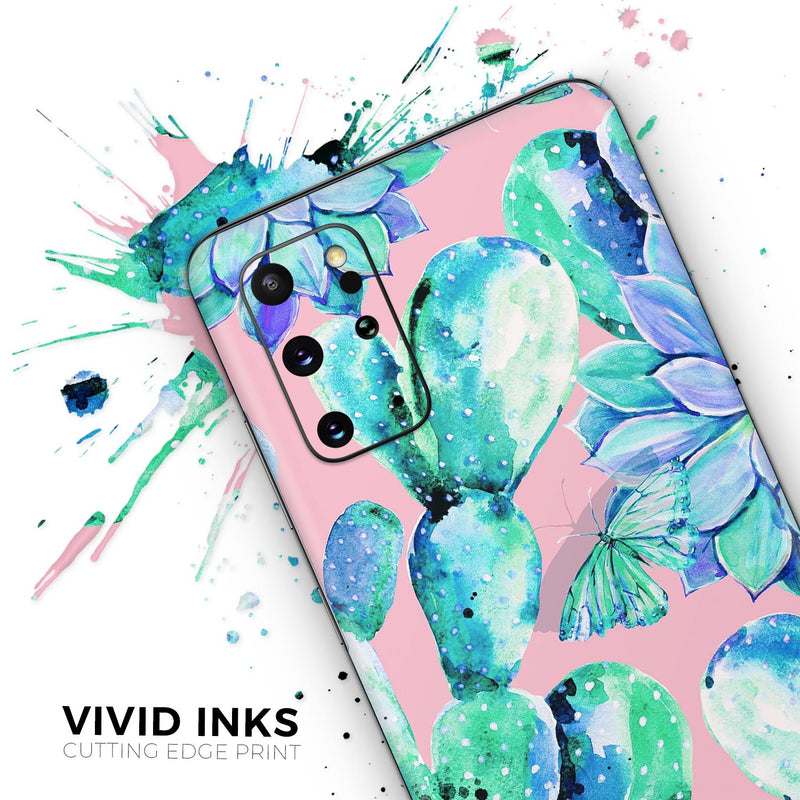 Watercolor Cactus Succulent Bloom V10 - Skin-Kit for the Samsung Galaxy S-Series S20, S20 Plus, S20 Ultra , S10 & others (All Galaxy Devices Available)