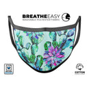 Watercolor Cactus Succulent Bloom V11 - Made in USA Mouth Cover Unisex Anti-Dust Cotton Blend Reusable & Washable Face Mask with Adjustable Sizing for Adult or Child