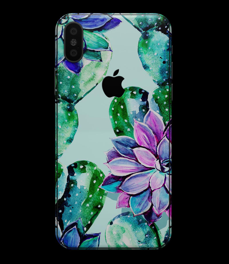 Watercolor Cactus Succulent Bloom V11 - iPhone XS MAX, XS/X, 8/8+, 7/7+, 5/5S/SE Skin-Kit (All iPhones Available)