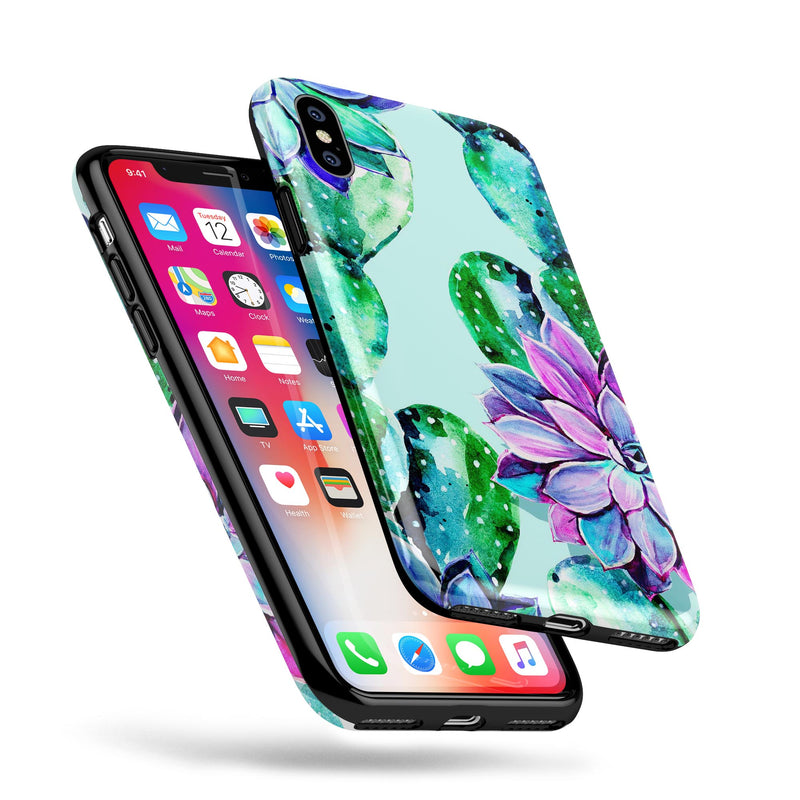 Watercolor Cactus Succulent Bloom V11 - iPhone X Swappable Hybrid Case