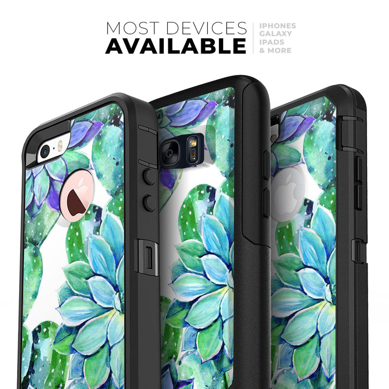 Watercolor Cactus Succulent Bloom V12 - Skin Kit for the iPhone OtterBox Cases