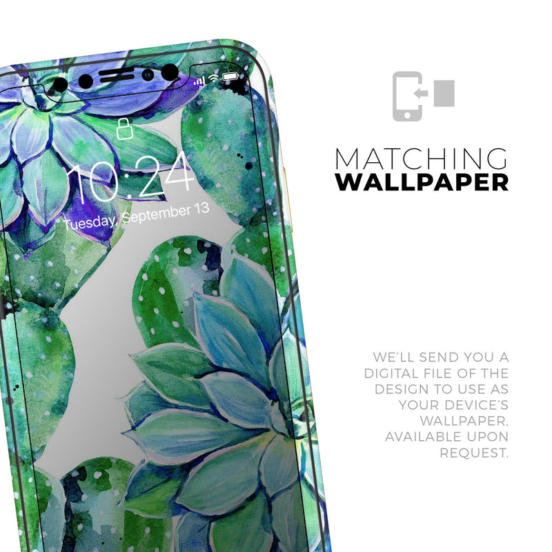 Watercolor Cactus Succulent Bloom V12 - Skin-Kit compatible with the Apple iPhone 13, 13 Pro Max, 13 Mini, 13 Pro, iPhone 12, iPhone 11 (All iPhones Available)