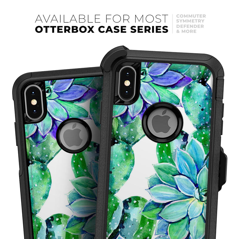 Watercolor Cactus Succulent Bloom V13 - Skin Kit for the iPhone OtterBox Cases