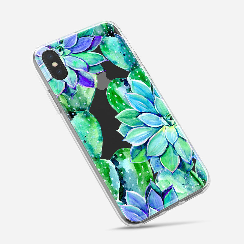 Watercolor Cactus Succulent Bloom V13 - Crystal Clear Hard Case for the iPhone XS MAX, XS & More (ALL AVAILABLE)