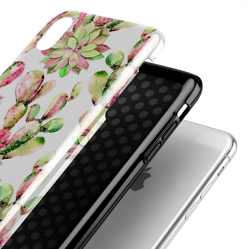 Watercolor Cactus Succulent Bloom V2 - iPhone X Swappable Hybrid Case
