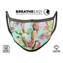Watercolor Cactus Succulent Bloom V3 - Made in USA Mouth Cover Unisex Anti-Dust Cotton Blend Reusable & Washable Face Mask with Adjustable Sizing for Adult or Child