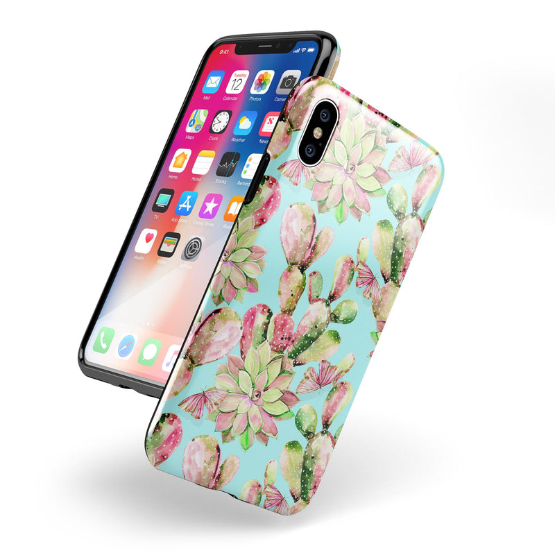 Watercolor Cactus Succulent Bloom V4 - iPhone X Swappable Hybrid Case