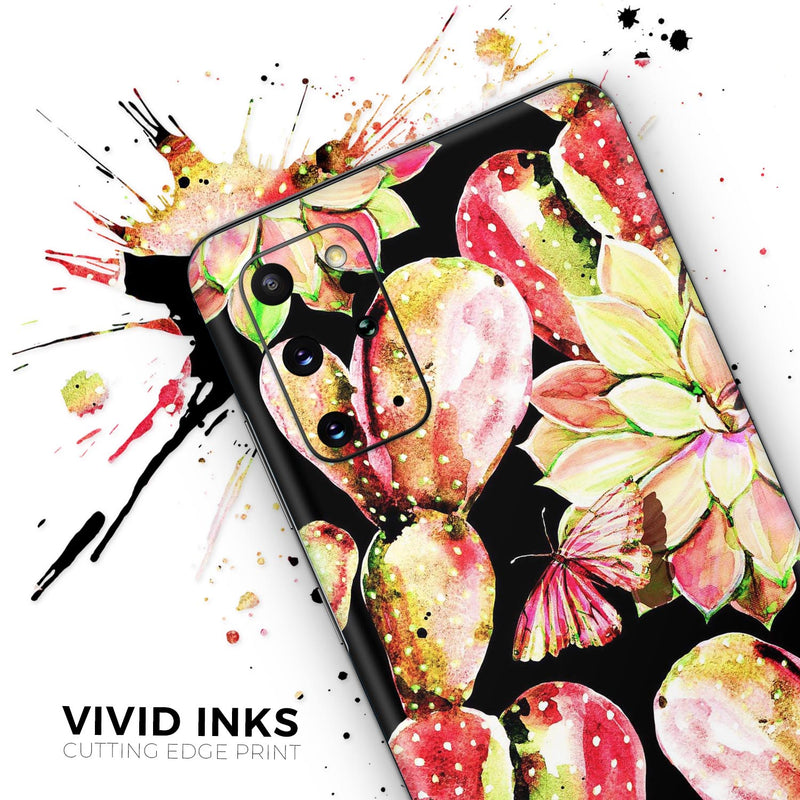 Watercolor Cactus Succulent Bloom V5 - Skin-Kit for the Samsung Galaxy S-Series S20, S20 Plus, S20 Ultra , S10 & others (All Galaxy Devices Available)