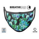 Watercolor Cactus Succulent Bloom V6 - Made in USA Mouth Cover Unisex Anti-Dust Cotton Blend Reusable & Washable Face Mask with Adjustable Sizing for Adult or Child