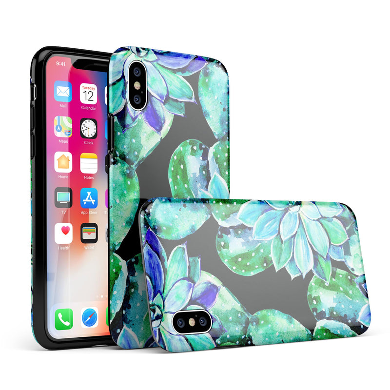 Watercolor Cactus Succulent Bloom V6 - iPhone X Swappable Hybrid Case