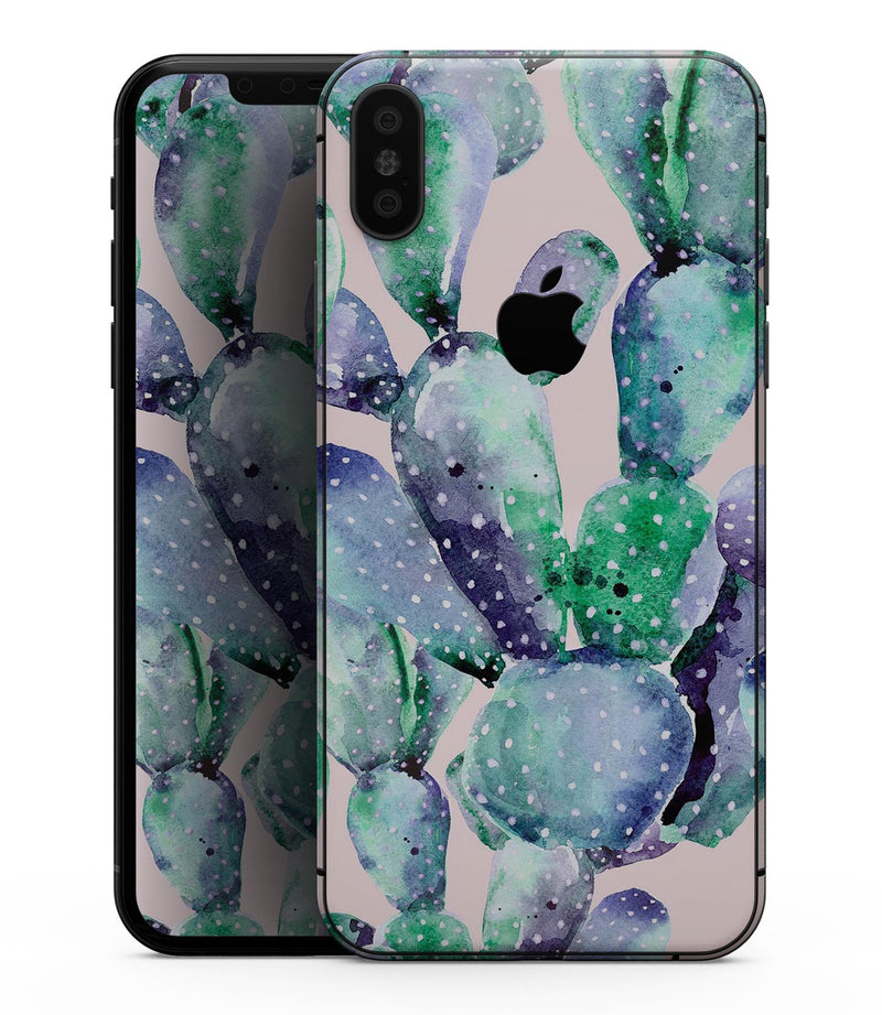 Watercolor Cactus Succulent Bloom V8 - iPhone XS MAX, XS/X, 8/8+, 7/7+, 5/5S/SE Skin-Kit (All iPhones Available)
