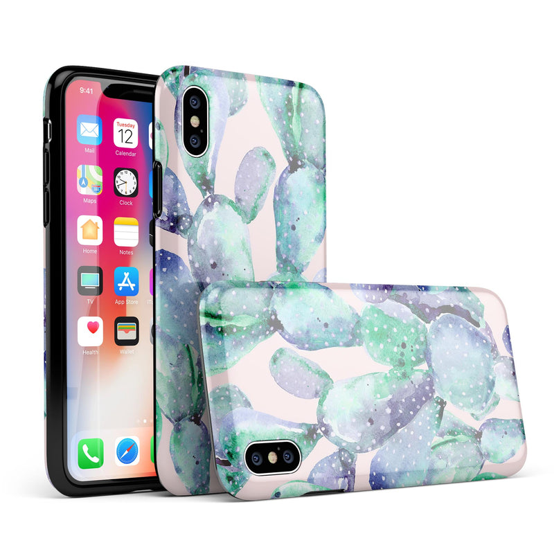Watercolor Cactus Succulent Bloom V8 - iPhone X Swappable Hybrid Case