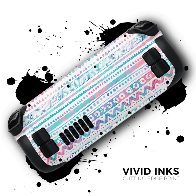 Watercolor Ethnic Tribal V1 // Full Body Skin Decal Wrap Kit for the Steam Deck handheld gaming computer