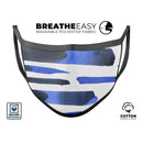 Watercolor Strokes of Blue on Black - Made in USA Mouth Cover Unisex Anti-Dust Cotton Blend Reusable & Washable Face Mask with Adjustable Sizing for Adult or Child