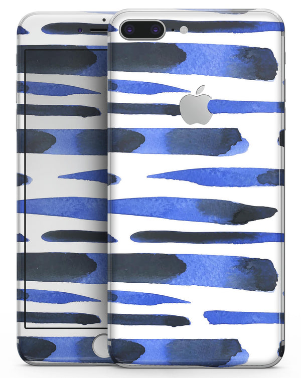 Watercolor Strokes of Blue on Black - Skin-kit for the iPhone 8 or 8 Plus