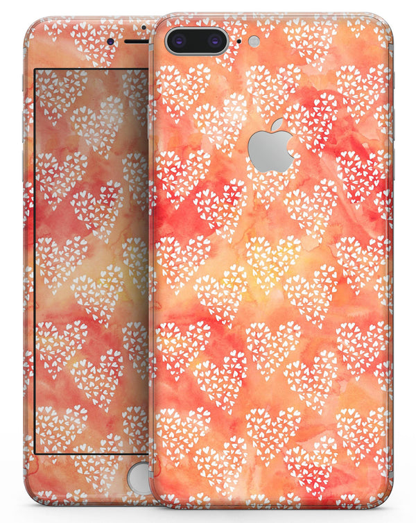 Watercolored Fire with White Tiny Hearts - Skin-kit for the iPhone 8 or 8 Plus