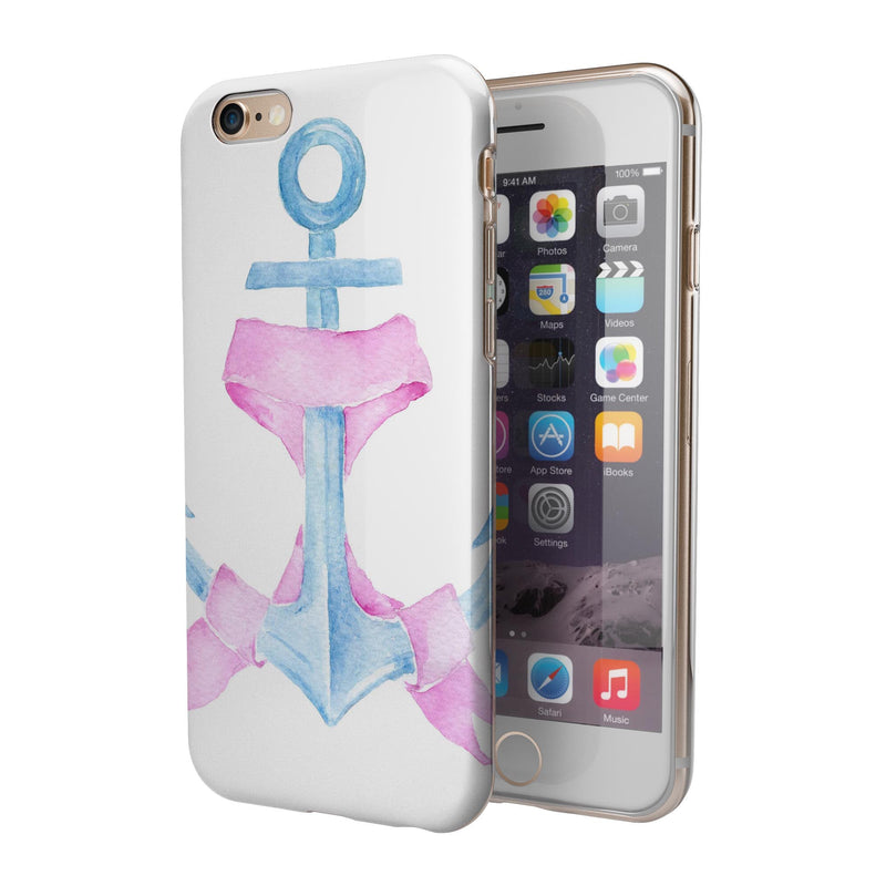 Watercolored Ribbon on Anchor iPhone 6/6s or 6/6s Plus 2-Piece Hybrid INK-Fuzed Case