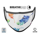 Watercolour Feather Floats - Made in USA Mouth Cover Unisex Anti-Dust Cotton Blend Reusable & Washable Face Mask with Adjustable Sizing for Adult or Child
