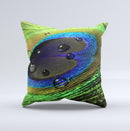 Watered Neon Peacock Feather Ink-Fuzed Decorative Throw Pillow