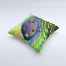 Watered Neon Peacock Feather Ink-Fuzed Decorative Throw Pillow