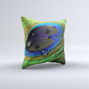 Watered Neon Peacock Feather Ink-Fuzed Decorative Throw Pillow
