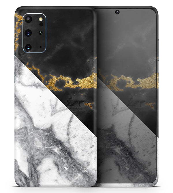 White-Black Marble & Digital Gold Foil V1 2 - Skin-Kit for the Samsung Galaxy S-Series S20, S20 Plus, S20 Ultra , S10 & others (All Galaxy Devices Available)