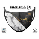 White-Black Marble & Digital Gold Foil V1 - Made in USA Mouth Cover Unisex Anti-Dust Cotton Blend Reusable & Washable Face Mask with Adjustable Sizing for Adult or Child