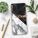 White-Black Marble & Digital Gold Foil V1 - Skin-Kit for the Samsung Galaxy S-Series S20, S20 Plus, S20 Ultra , S10 & others (All Galaxy Devices Available)