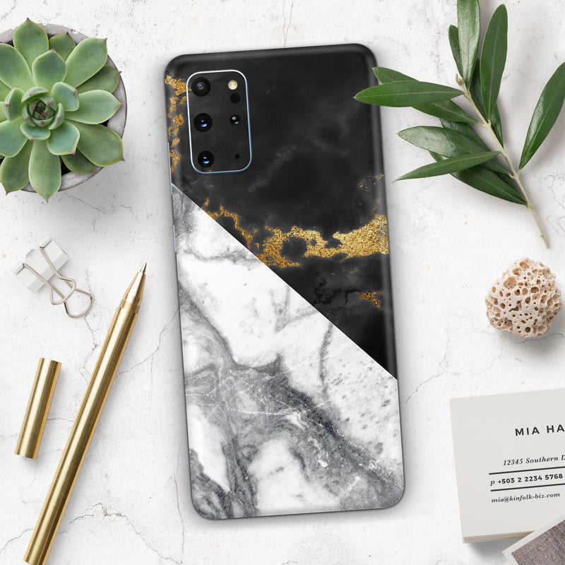 White-Black Marble & Digital Gold Foil V1 - Skin-Kit for the Samsung Galaxy S-Series S20, S20 Plus, S20 Ultra , S10 & others (All Galaxy Devices Available)