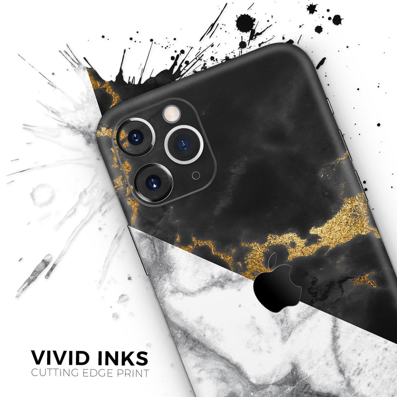 White-Black Marble & Digital Gold Foil V1 // Skin-Kit compatible with the Apple iPhone 14, 13, 12, 12 Pro Max, 12 Mini, 11 Pro, SE, X/XS + (All iPhones Available)