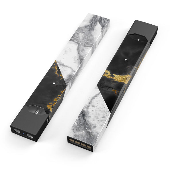 Skin Decal Kit for the Pax JUUL - White-Black Marble & Digital Gold Foil V1
