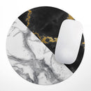 White-Black Marble & Digital Gold Foil V1// WaterProof Rubber Foam Backed Anti-Slip Mouse Pad for Home Work Office or Gaming Computer Desk