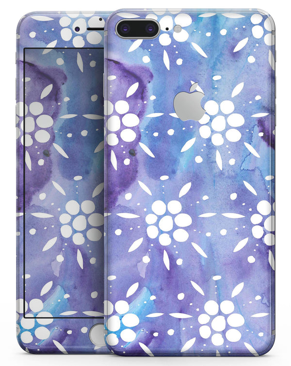 White Abstract Flowers Over Purple and Blue Cloud Mix  - Skin-kit for the iPhone 8 or 8 Plus