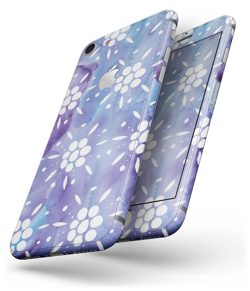 White Abstract Flowers Over Purple and Blue Cloud Mix  - Skin-kit for the iPhone 8 or 8 Plus