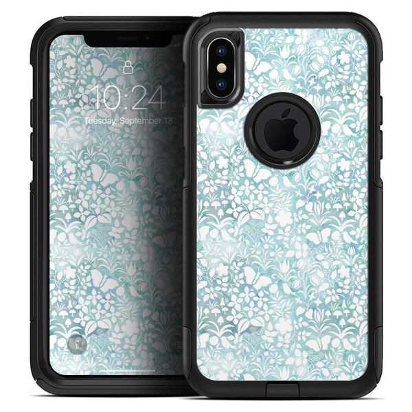 White Butterflies and Flowers on Light Blue Watercolor Pattern - Skin Kit for the iPhone OtterBox Cases