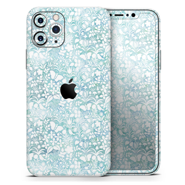 White Butterflies and Flowers on Light Blue Watercolor Pattern // Skin-Kit compatible with the Apple iPhone 14, 13, 12, 12 Pro Max, 12 Mini, 11 Pro, SE, X/XS + (All iPhones Available)