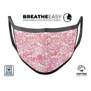 White Butterflies and Flowers on Pink and Red Watercolor Pattern - Made in USA Mouth Cover Unisex Anti-Dust Cotton Blend Reusable & Washable Face Mask with Adjustable Sizing for Adult or Child