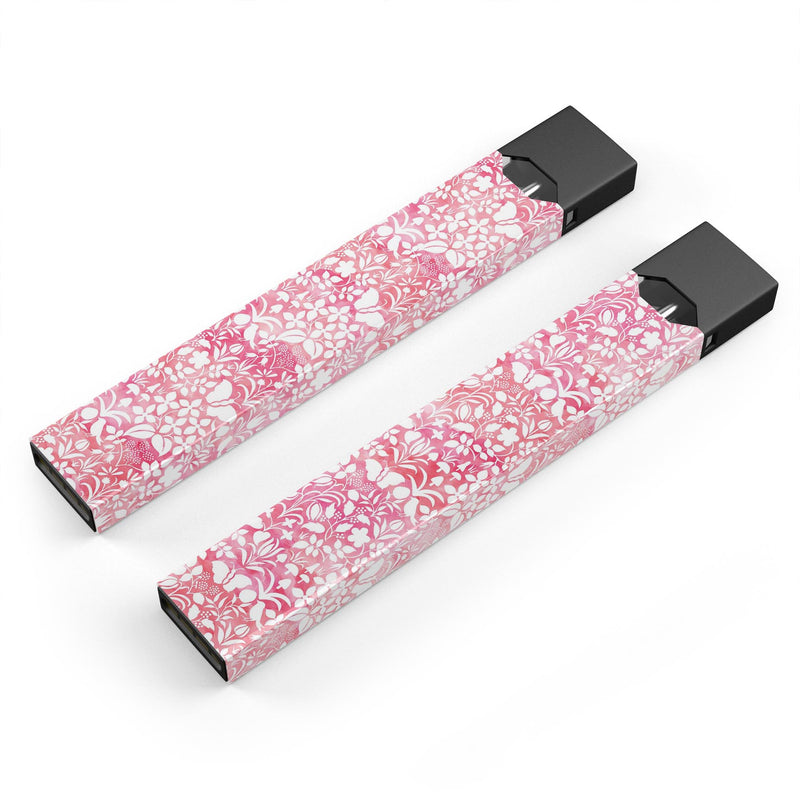 Skin Decal Kit for the Pax JUUL - White Butterflies and Flowers on Pink and Red Watercolor Pattern