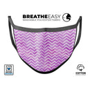 White Chevron Over Purple Grunge Surface - Made in USA Mouth Cover Unisex Anti-Dust Cotton Blend Reusable & Washable Face Mask with Adjustable Sizing for Adult or Child