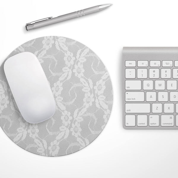White Floral Lace// WaterProof Rubber Foam Backed Anti-Slip Mouse Pad for Home Work Office or Gaming Computer Desk