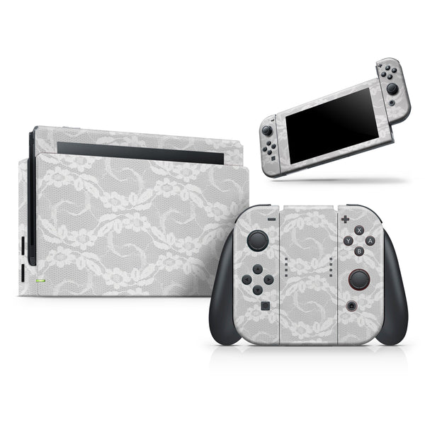 White Floral Lace // Skin Decal Wrap Kit for Nintendo Switch Console & Dock, Joy-Cons, Pro Controller, Lite, 3DS XL, 2DS XL, DSi, or Wii