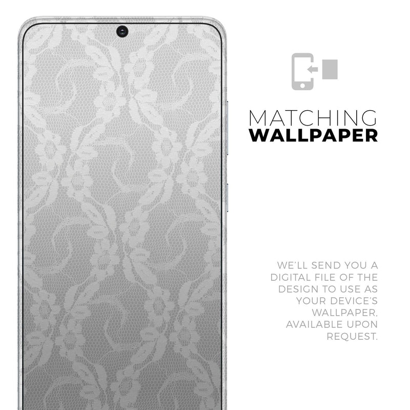White Floral Lace - Skin-Kit for the Samsung Galaxy S-Series S20, S20 Plus, S20 Ultra , S10 & others (All Galaxy Devices Available)