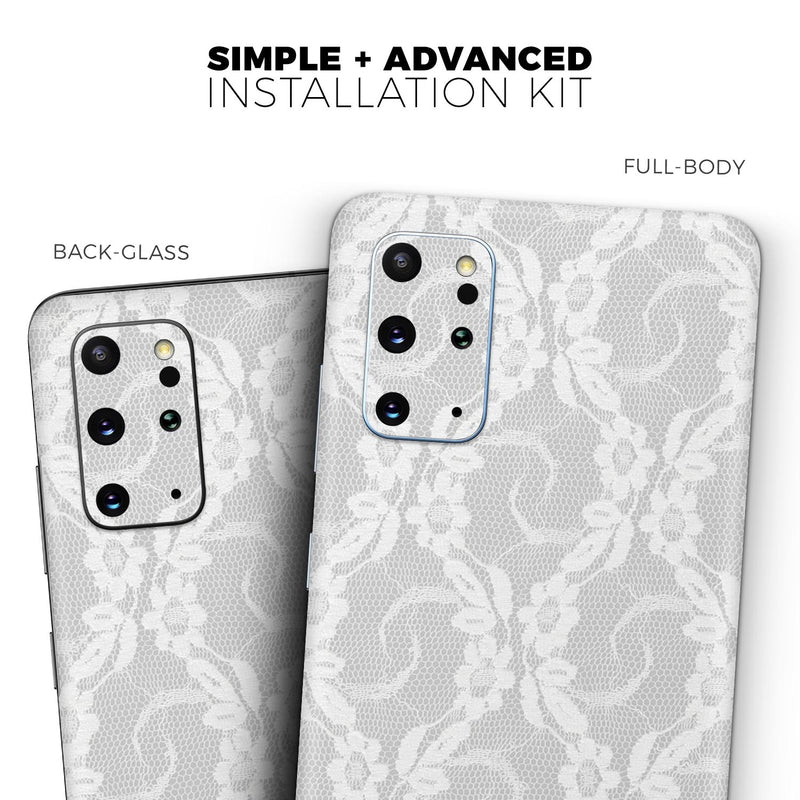 White Floral Lace - Skin-Kit for the Samsung Galaxy S-Series S20, S20 Plus, S20 Ultra , S10 & others (All Galaxy Devices Available)