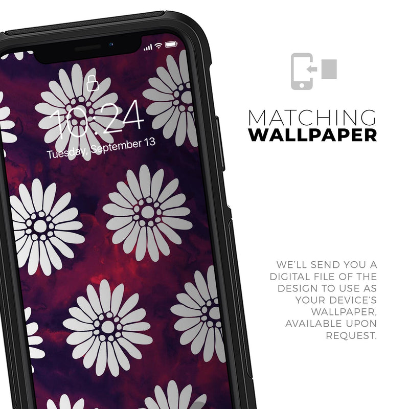 White Floral Pattern Over Red and Purple Grunge - Skin Kit for the iPhone OtterBox Cases
